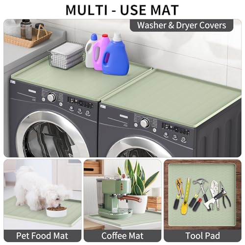 ME.FAN Washer and Dryer Covers for the Top, 2PCS 25.6\'\'x 23.6\'\' Silicone Washer Dryer Top Protector Mat, Non Slip Silicone Countertop Mat for Laundry/Kitchen - Desert Sage