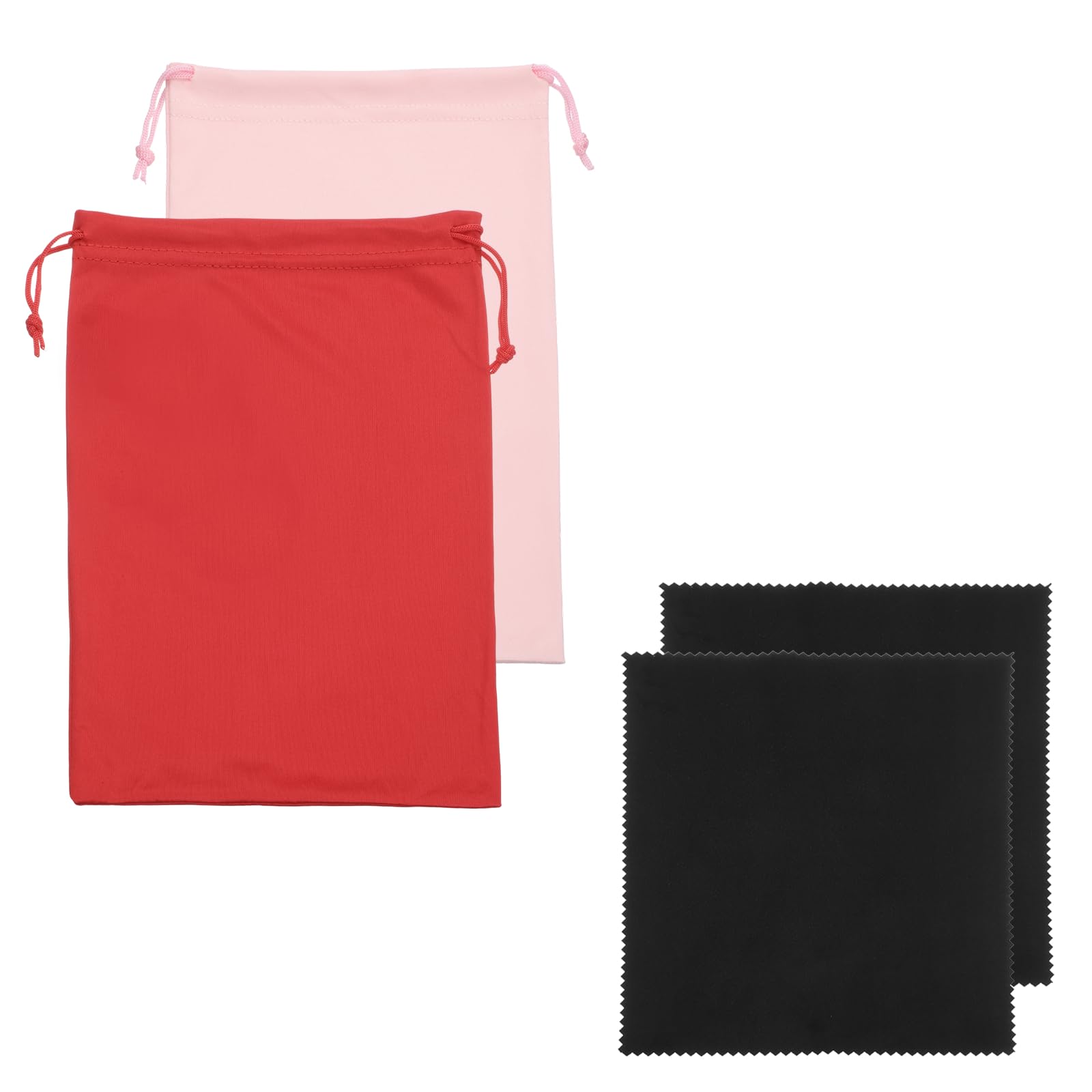 YELARXI Ski Goggle Bag, Microfiber Bag with Cleaning Cloth Drawstring Pouch Soft Storage Sleeve Case Protection 2 Pcs & Red/Pink-Fitting for (Snow Swimming Goggle/Sunglasses/Camera)