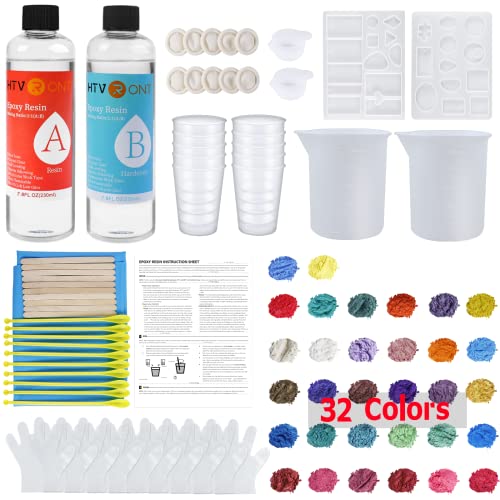 HTVRONT Epoxy Resin Kit for Beginners - 460ml/15.5oz Non-Toxic 2 Part Epoxy Resin and Hardener Kit for Casting, Coating, Jewelry Making,Tumbler,River Tables, Resin Epoxy Kit Volume Mixing Ratio of 1:1