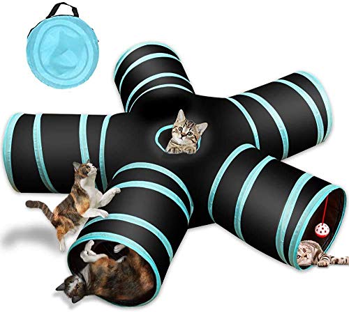 Image of Bemodst S-Type 5 Way Cat Tunnel, 2 /3 /4 /5 Way Collapsible S-Shape Small Animal Tubes Kitty Tunnels Interactive Maze House Toy with Storage Bag for Kitten Puppy Rabbit Guinea Pig (5-Way)