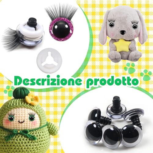 TOAOB 28pcs 12mm Safety Eyes Plastic Glitter Safety Eyes with Black Eyelashes and Washers for Amigurumis Craft Crochet Eyes for DIY Puppet Bear Stuffed Animal Doll Making - Image 3