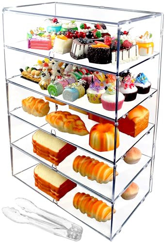 Vitrina Transparente para panadería con encimera de 3 Niveles, Paneles PETG de Alto Impacto de 5 mm (LJ039C 5-Tiers transdparent)