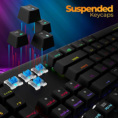 Image of ZEBRONICS ZEB-MAX PRO V2 Premium Mechanical Gaming Keyboard with 104 Tactile Switch Keys, 18 RGB LED Modes, Braided & Gold Plated USB Cable, Integrated Multimedia Keys, Key Removal Tool