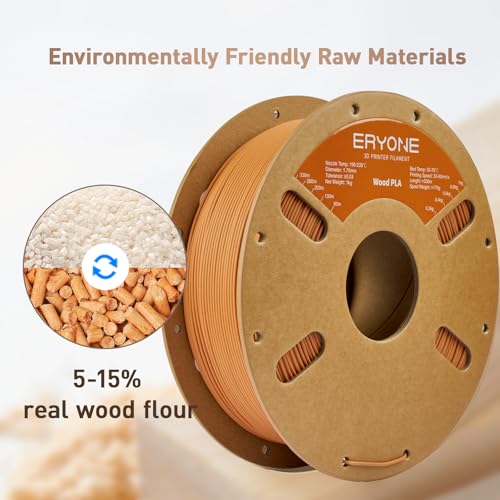 Image of ERYONE Wood PLA Filament 3D Printer PLA Filament 1.75mm + /- 0.03mm, PLA Filament 1KG Cardboard Spool(2.2LBS), Pine Wood