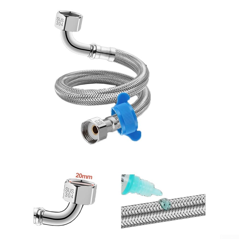 Eawfgtuw Tuyau de douche flexible en acier inoxydable tressé 60/80/100 cm – Pour évier de salle de bain, cuisine, eau chaude et froide pour chaudières, toilettes, cuisines (80 cm)
