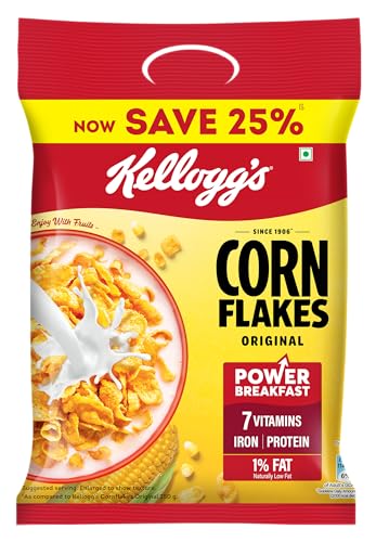 Image of Kellogg's Corn Flakes Original | Power of 5: Energy, Protein, Iron, Calcium, Vitamins B1, B2, B3 & C | Corn Flakes, Breakfast Cereal | Naturally Cholestrol Free,275 Gm