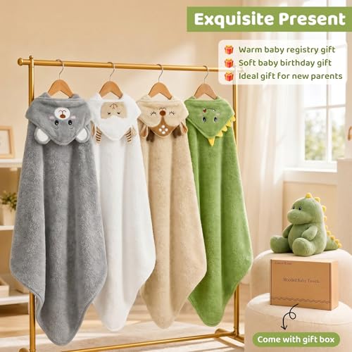 Image of 12 PCS Baby Bath Towels Set for Infants Toddlers Essentials (Deep Green, White, Grey, Brown)