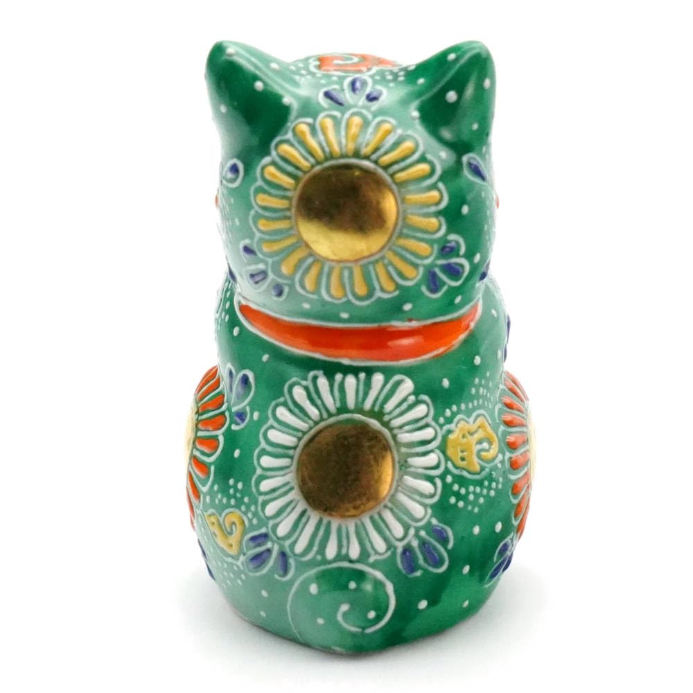 Amazon.co.jp: 九谷焼 お祈り猫 （招き猫） 2.7号 緑盛B （サイド金