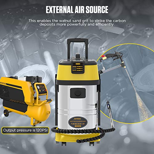 Walnut Sand DE-Carbon Cleaner HTS518 Engine Carbon Deposition Cleaner Low/High Speed Auto Decarbonizing Wash Cleaner Intake Pipe Valve Cleaner With 23pcs Car Model Adapters & Storage Box 110V/220V