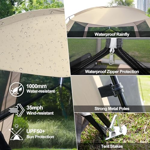 12'x12' Camping Screen Tent - Portable Screen Canopy 8-10 Person&Instant UV Resistant Sun Shelter,Easy to Set Up&Mosquito Net Tent&Waterproof,Suitable for Family Camping Trip,Backyard,Picnic