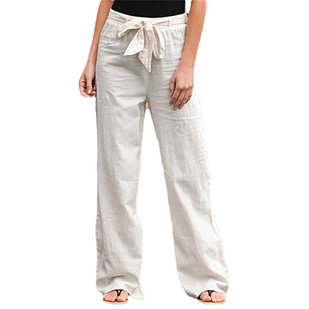 Pantalones Rectos Largos De Lino Y Algodón Informales para Mujer, Pantalones De Pierna Ancha, Pantalones De Cintura Alta