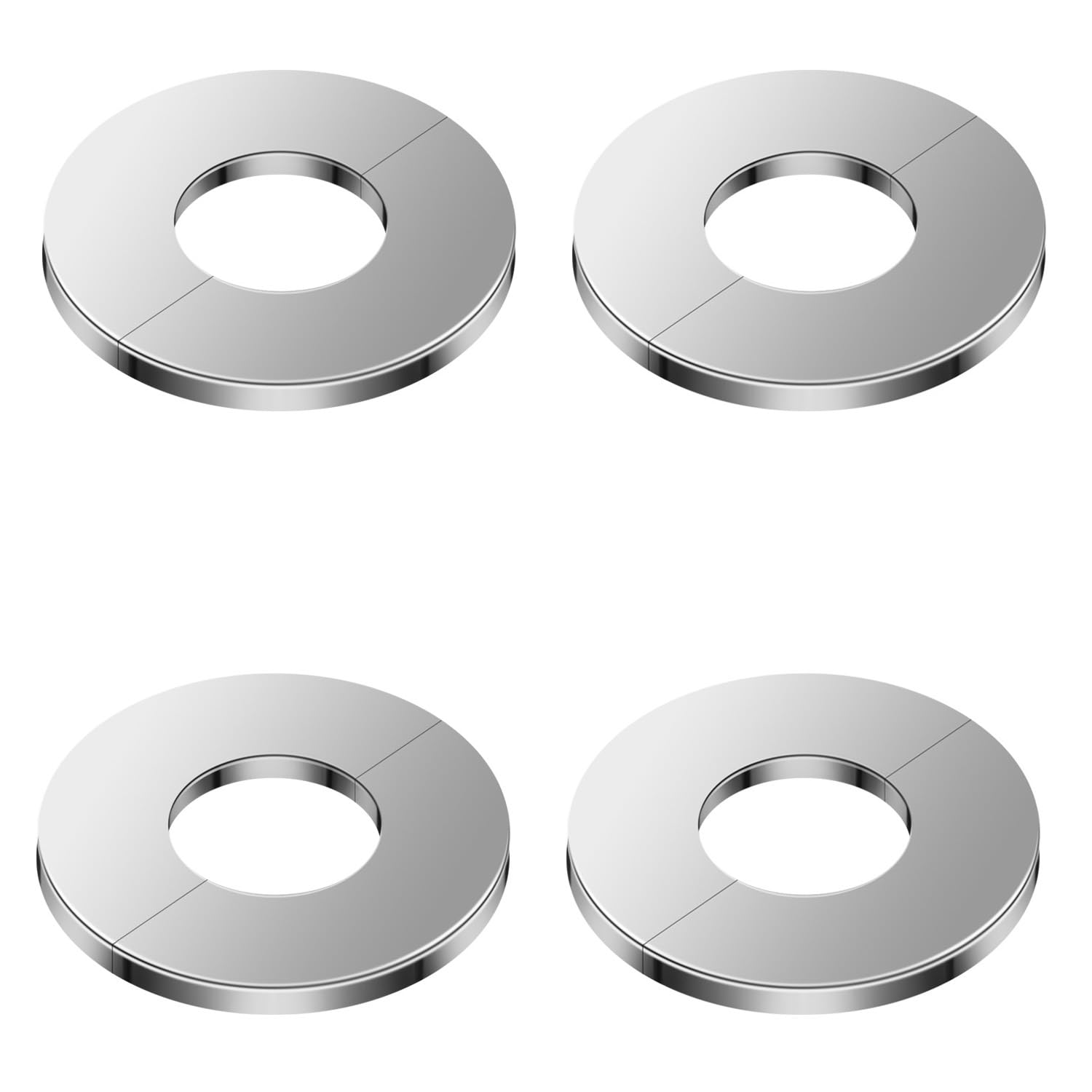 QZKJQDD 4 Pack Stainless Steel Shower Pipe Cover Plate, Self-Adhesive Tape Escutcheon Plate, Wall Split Flange Pipe Covers Silver, Round Escutcheon Plate for Decorative Pipe Wall Holes (24 mm)
