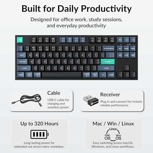 Image of Keychron B33 Wireless Keyboard, Premium TKL Scissor Switch Keyboard with Tri-Mode Connectivity, Programmable via Launcher, for Mac Windows Linux (Quieter)