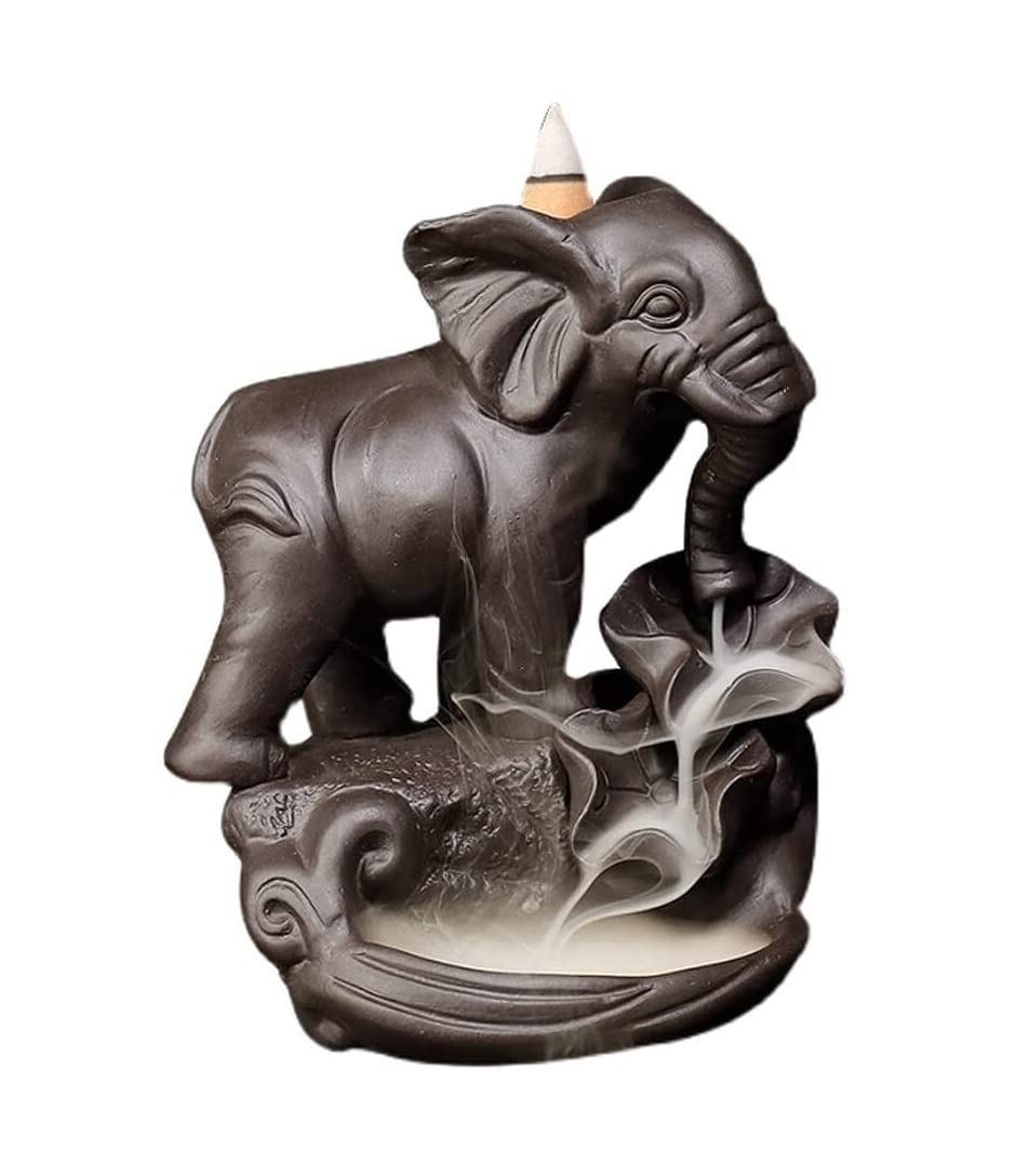 Fuentes de Incienso,Yoga Soporte De Incienso Cerámica Elefante Quemador Reflujo Estatuilla Soportes Cono Decoración del Hogar Zen(A)