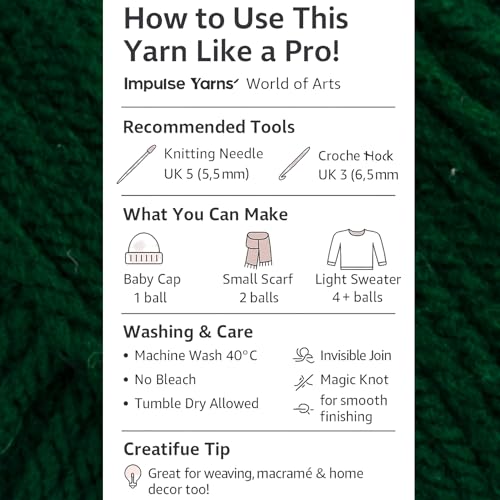 Image of WOAFashions Impulse Hand Knitting & Crochet Yarn, Premium Acrylic, 4 : Medium (Zucchini) (2x100gms / 3.5oz / 200mtr / 218yds)