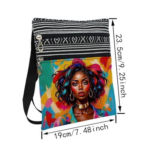 African American Messenger Bag Small Ethnic Pattern Printed Adjustable Strap Crossbody Zipper Pouch Colorful Oil Painting Phone Organizer Wallet Cute Shoulder Handbag for Black Women2