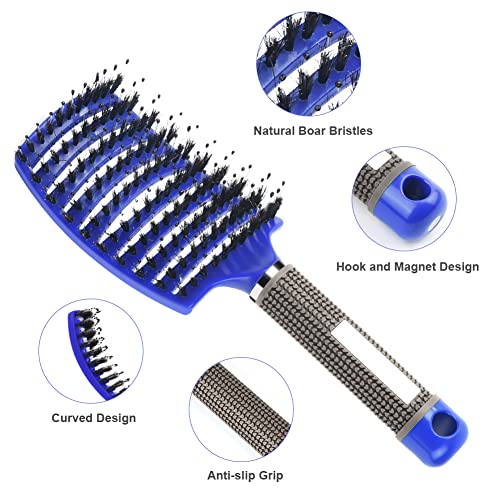 URAQT Hair Brush, 2 Pcs Boar Bristle Paddle Hairbrush with Tail Comb - Image 2