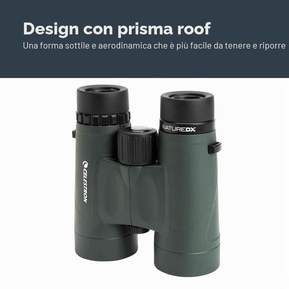 Celestron 71333 Binocolo Nature DX 10x42 mm con obiettivo multistrato, vetro a prisma BaK-4 e custodia per il trasporto, verde
