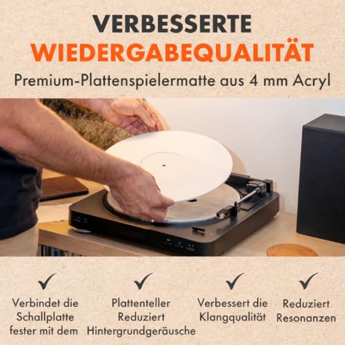 Weiße Acryl-Slipmat für Plattenspieler | SPINCARE Premium 4mm Plattentellerauflage | 12\ Vinyl Matte | Verbessert Klang beim Schallplatten-Abspielen | Hochwertige Slipmat