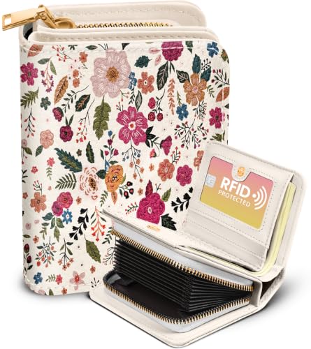 Image of Bistup Luxury Credit Card Holder for Women, Leather Card Organizer, Beige Floral