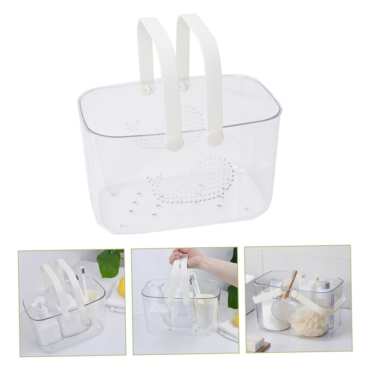 Cesta de Plástico para Almacenamiento en Baño y Sala de Estar, Cesta Organizadora Portátil Asa para Ducha y Dormitorio