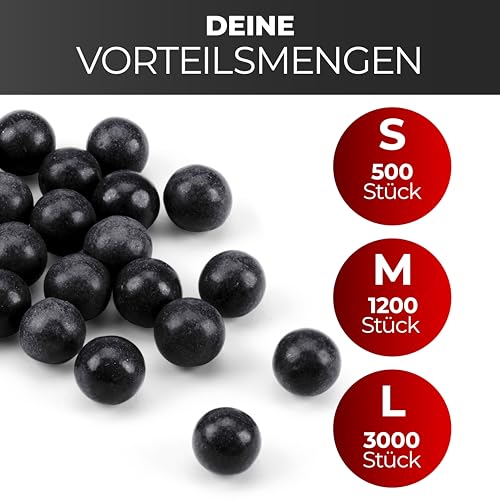 HITX® Tonkugeln für Steinschleuder [500 Kugeln] in Schwarz | Zwille Munition [Ø 8-9mm] biologisch abbaubar | Schleuder Ton Kugeln 100% wasserlöslich & zerplatzen beim Aufprall