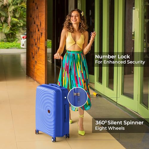 Image of Nasher Miles Polypropylene Spinner Seattle Hard-Sided Check-in Luggage 24 inch | 65cm | 8 Wheels Medium Trolley Bag for Travel | Suitcase (Dark Blue)