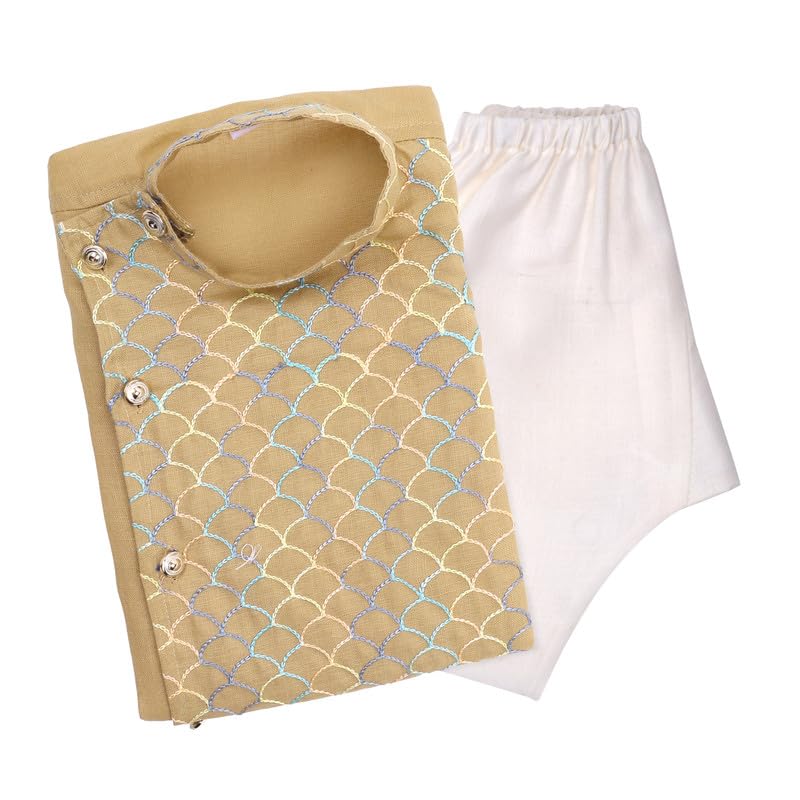 Image of superminis Baby Boys Cotton Side Open Embroidery Kurta and White Pyjama Set