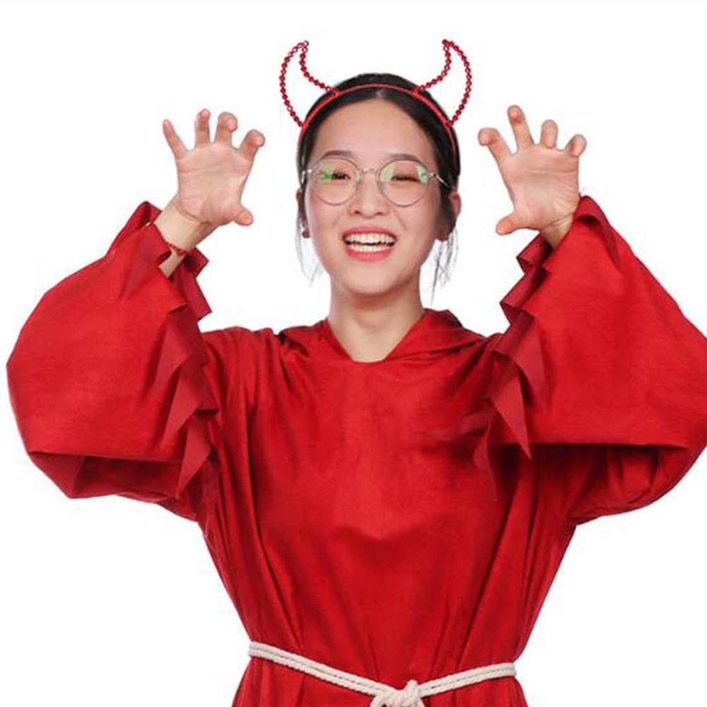 FOMIYES Halloween Devil Horns Headband Rhinestone Horns Halloween Cosplay Hairband Rhinestone Glitter Hairbands for Costume 2Pcs (Red) - Image 2