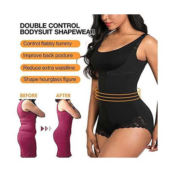 SHAPERX Women Shapewear tummy control Fajas Colombianas Body Shaper Zipper Open Bust Bodysuit,SZ7200-Black-L