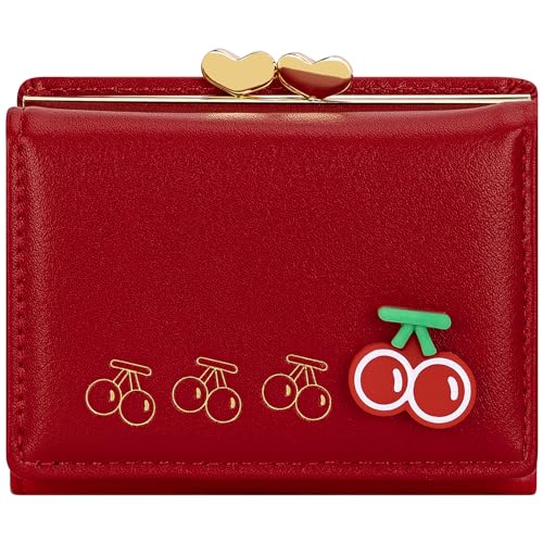 Image of YINHEXI Wallet Women, RFID Blocking Small Compact Trifold PU Leather Card Holder Purse with Coin Pocket & ID Window for Ladies, Teens, and Girls (Cherry Red)