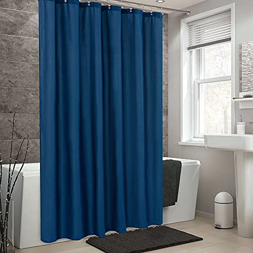 Image of ALYVIA SPRING Waterproof Fabric Shower Curtain Liner - Soft & Light-Weight Cloth Shower Liner, 3 Bottom Magnets, Hotel Quality & Machine Washable - Standard Size 72x72, Navy Blue