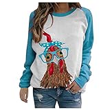 Womens Sweatshirts Pullover Crewneck Cute Women Girl Chicken With Bandana Headband and Glasses...