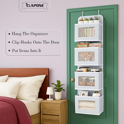 Image of CLAPONE Over the Door Organizer /Large Pockets - Anti-Tilt Hanging Storage for Bedroom /Closet Door Storage /Bathroom /Pantry /Nursery /Bedroom (Light Grey, 4 Shelf Hanging Door)