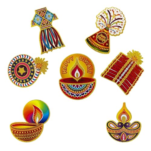 Image of 9 Pcs Happy Diwali Decorations Banner (Cardstock), Cutouts for Home and Office (Pack of 9)