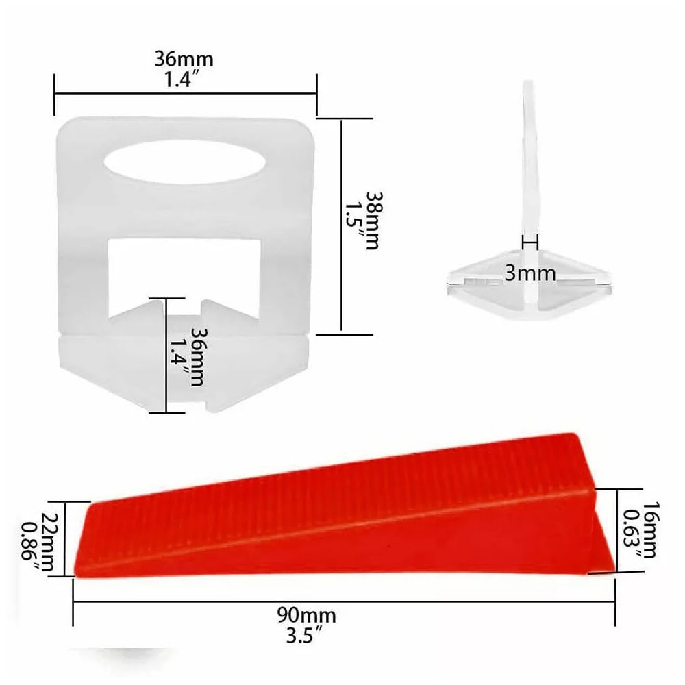 NEWFUN Croisillon Carrelage Autonivelant, Croisillon Autonivelant 2mm, Calle de Nivellement pour Carrelage, Dresseuse de Carreaux pour La Pose de Pierres (400 tirettes 200 Cales, 2,0mm)