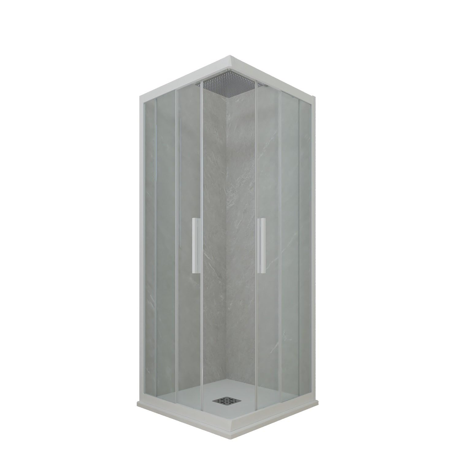 Mampara de ducha angular deslizante 90x120 CM de PVC Blanco Matt H 200 Vidrio Transparente mod. Kolors