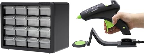 Akro-Mils 10116, gabinete de 16 cajones de plástico para piezas de ferretería y artesanías, y pistola de pegamento caliente inalámbrica Surebonder,