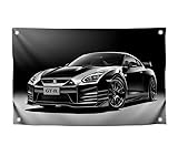 3x5 Feet Black GTR Racing Car Flag with Four Brass Grommets - Cool Polyester Racing Flag Banner for Outside on Inside - Vintage JDM GTR Fans Wall Garage Decoration - Auto Banner for Bedroom