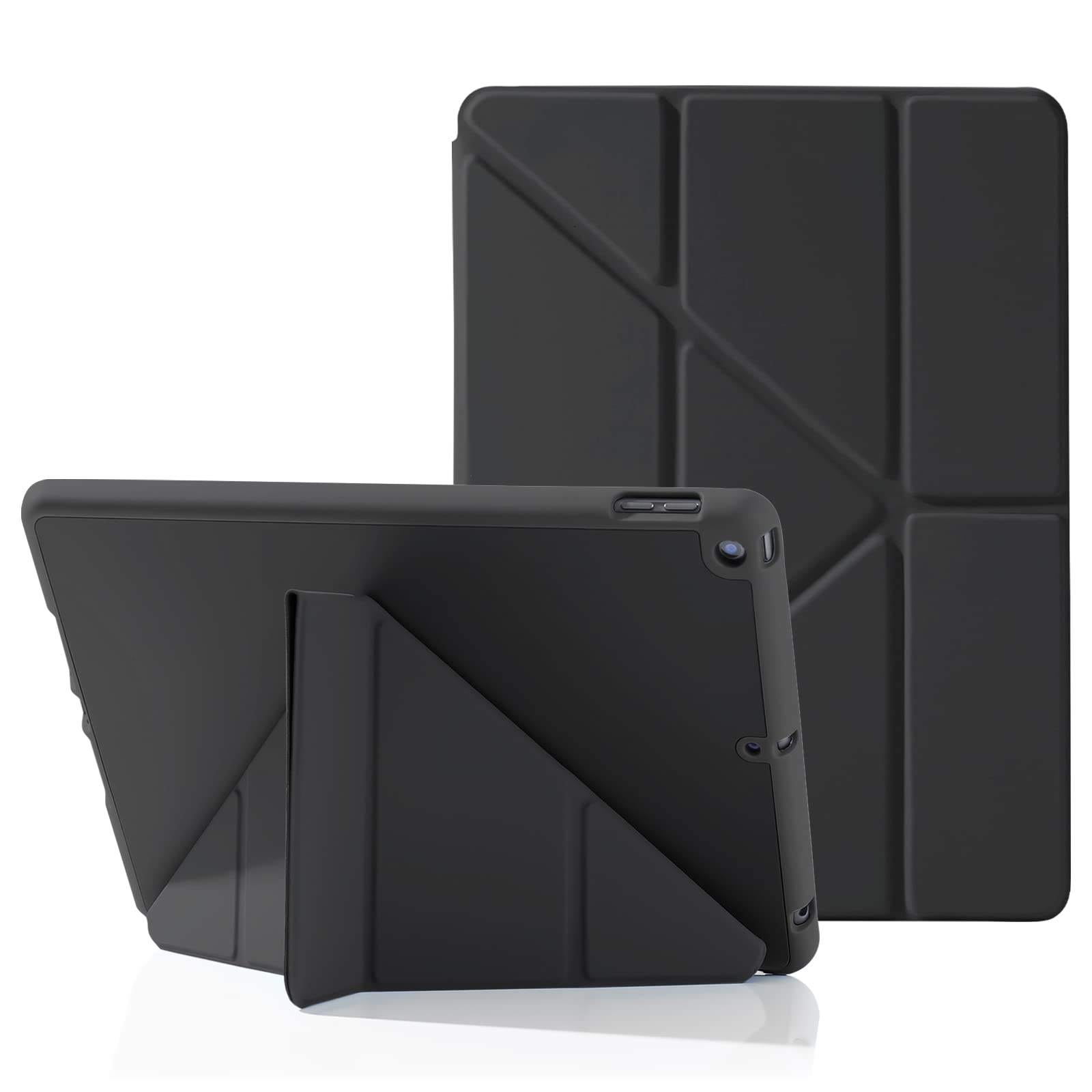 Origami iPad Case for iPad 10.2 Inch 9th 8th 7th Generation (2021/2020/2019) with Pencil Holder, 5-in-1 Multiple Viewing Angles, Silky-Smooth Silicone Cover & Soft TPU Back, Auto Wake/Sleep-Black
