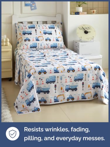 Image of Kids Twin Size Truck Bed Sheets - 3 Piece Kids Truck Sheet Set - Builder Vehicle Bedding - Ultra-Soft, Cute & Cozy - Breathable & Machine Washable - Digger Bed Set for Boys, Girls, Teens & Toddlers
