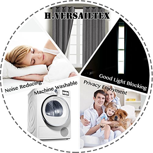 image for H.VERSAILTEX Linen Blackout Curtains 84 Inches Long 100% Absolutely Bl