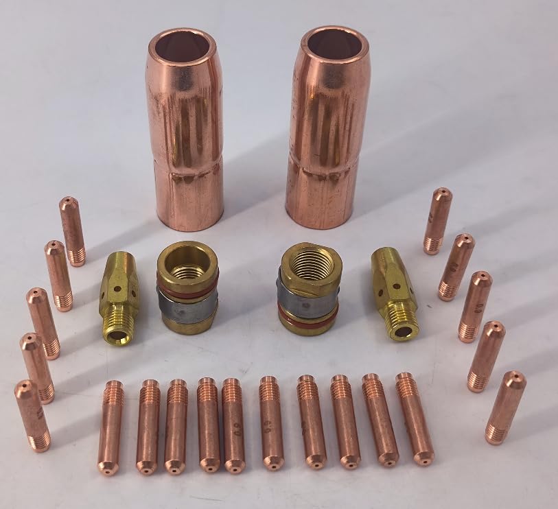 Welding Gas Accessory Kit with 5/8-Inch Copper Nozzles Contact Tips and Adapters Compatible with M-25/M-40 MIG Guns for Hobart 000068