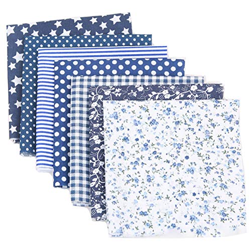 Travistar 7 Piezas 50 x 50cm Tela de Algodón Patchwork Paquete de tela de Flores patrón Floral de Costura de Material Textil Manualidades Retales Algodón para Coser DIY Bricolaje, azul marino