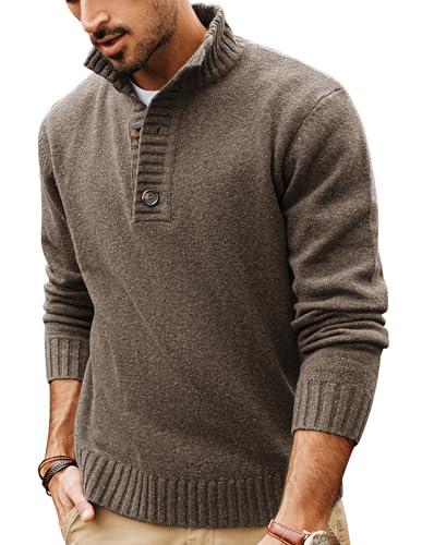 PJ PAUL JONES Mens Pullover Sweaters Quarter Button Sweater Stand Collar Knit Pullovers