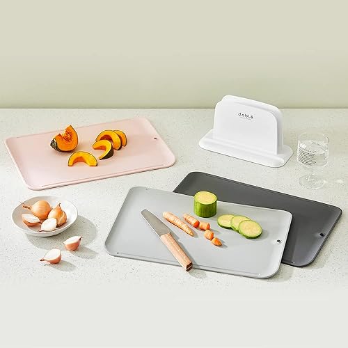 Miniatura 9 de doblé Tabla de cortar flexible antiarañazos para picar, sin arañazos, ranuras para jugos con mango de fácil agarre, antideslizante, apta para
