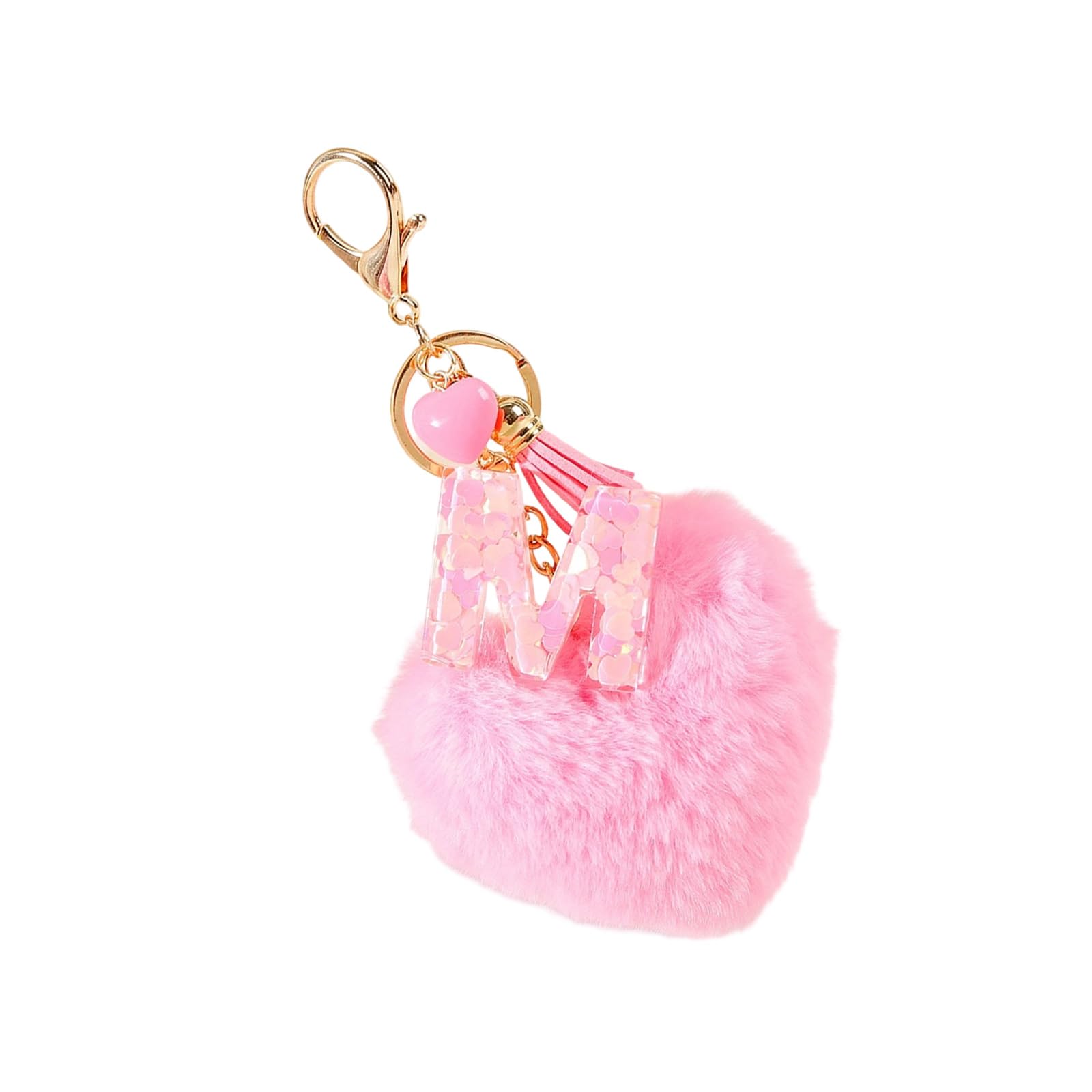 Baodss Adorable Heart Shaped Plush Ball Keychain With Unique Initial Portable Keyrings Accessory For Women Girls