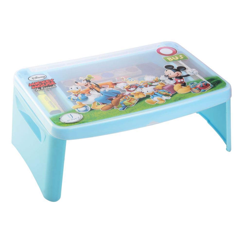 JOYO Plastic Mickey Mouse & Friends Printed Multi-Utility, Compact, Portable and Foldable Study Desk with Storage Compartment (Blue)