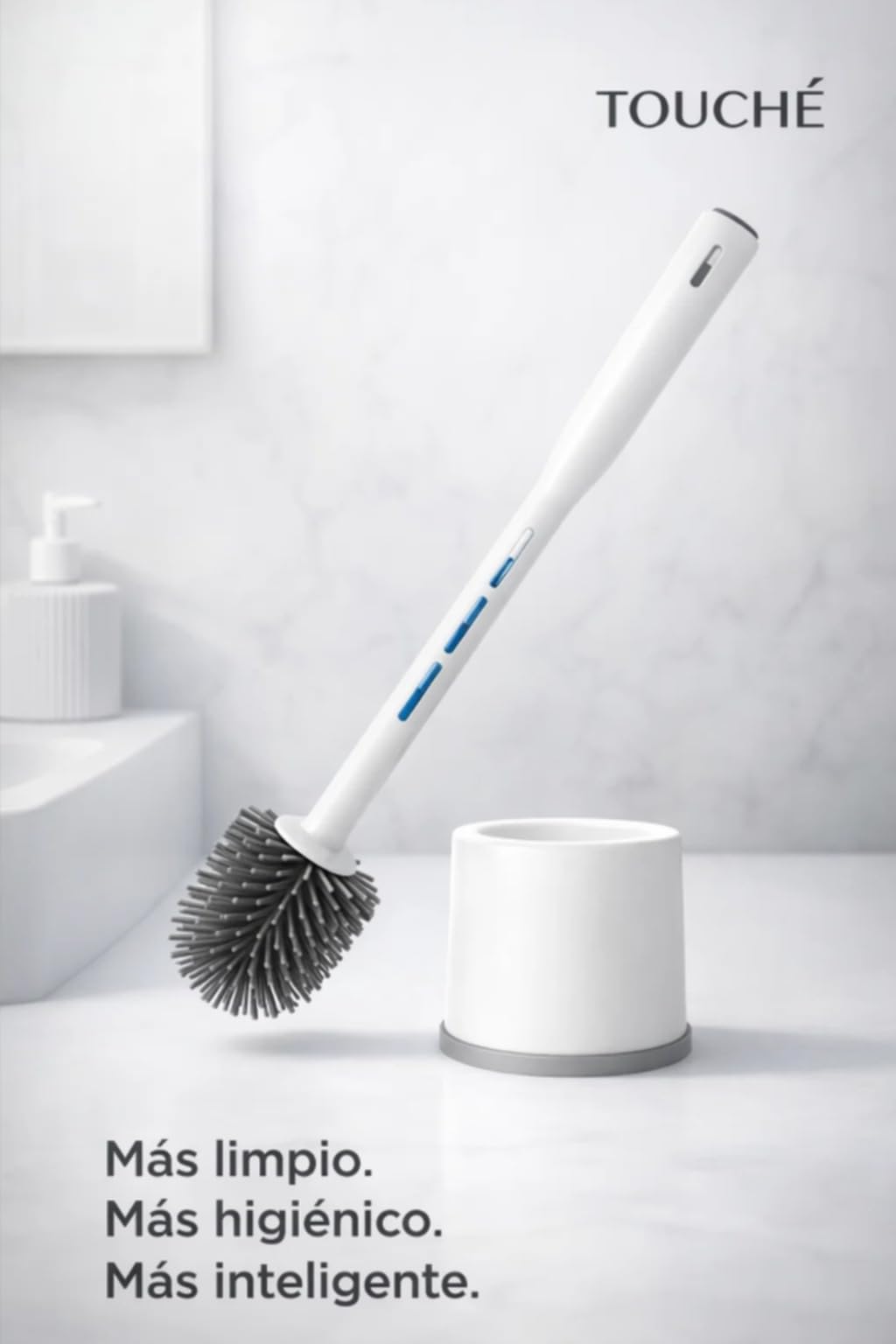 TOUCHE ® Escobilla de Baño con Dispensador de Jabón | Escobilla WC Antibacteriana de Silicona | Escobilla para Limpieza de Inodoro | Diseño Higiénico y Resistente