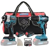 JOVANT Cordless Drill and Impact Driver, Electric Drill and Impact Driver Combo Kit with 3/8-inch Electric Drill and 1/4-inch Impact Driver with 2 2A Batteries and 1 2.4A Charger